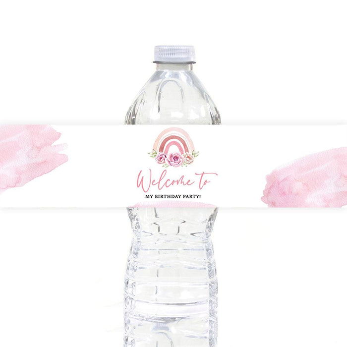 First Birthday Party Favor Water Bottle Label Stickers, For Kids-Set of 40-Andaz Press-Daisy-