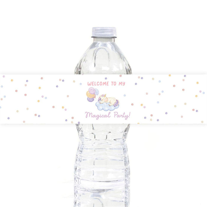 First Birthday Party Favor Water Bottle Label Stickers, For Kids-Set of 40-Andaz Press-Daisy-