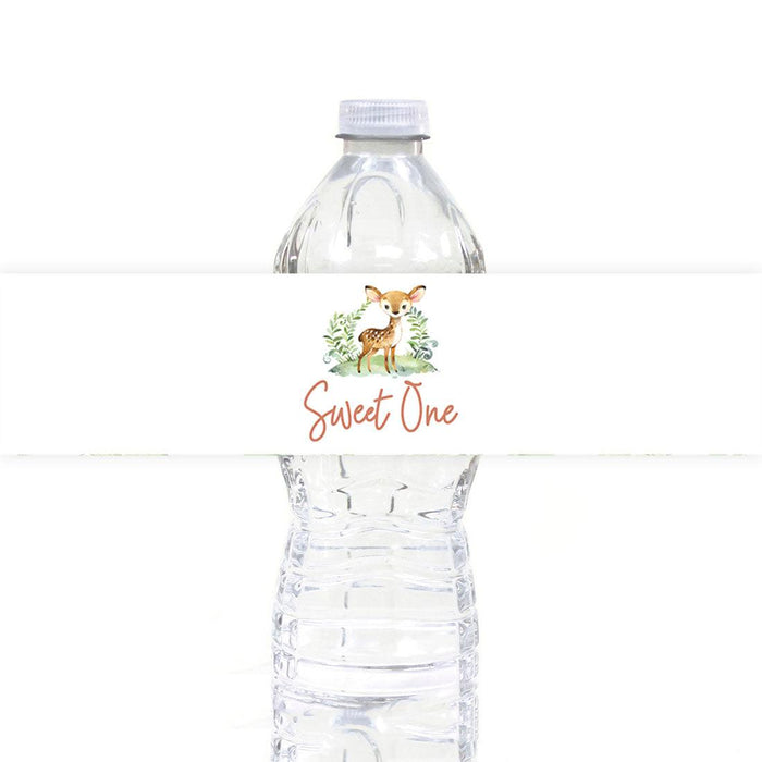 First Birthday Party Favor Water Bottle Label Stickers, For Kids-Set of 40-Andaz Press-Woodland Animals-