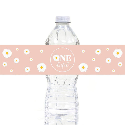 First Birthday Party Favor Water Bottle Label Stickers, For Kids-Set of 40-Andaz Press-Daisy-