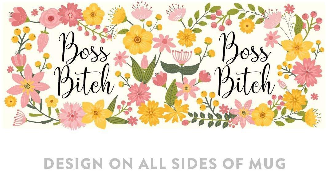 Floral Flowers with Coffee Mug Gift, Boss Bitch-Set of 1-Andaz Press-