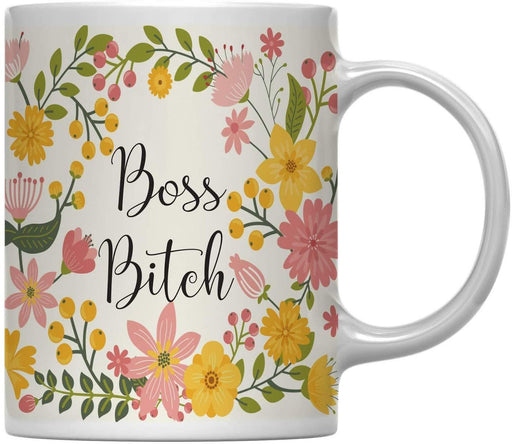 Floral Flowers with Coffee Mug Gift, Boss Bitch-Set of 1-Andaz Press-