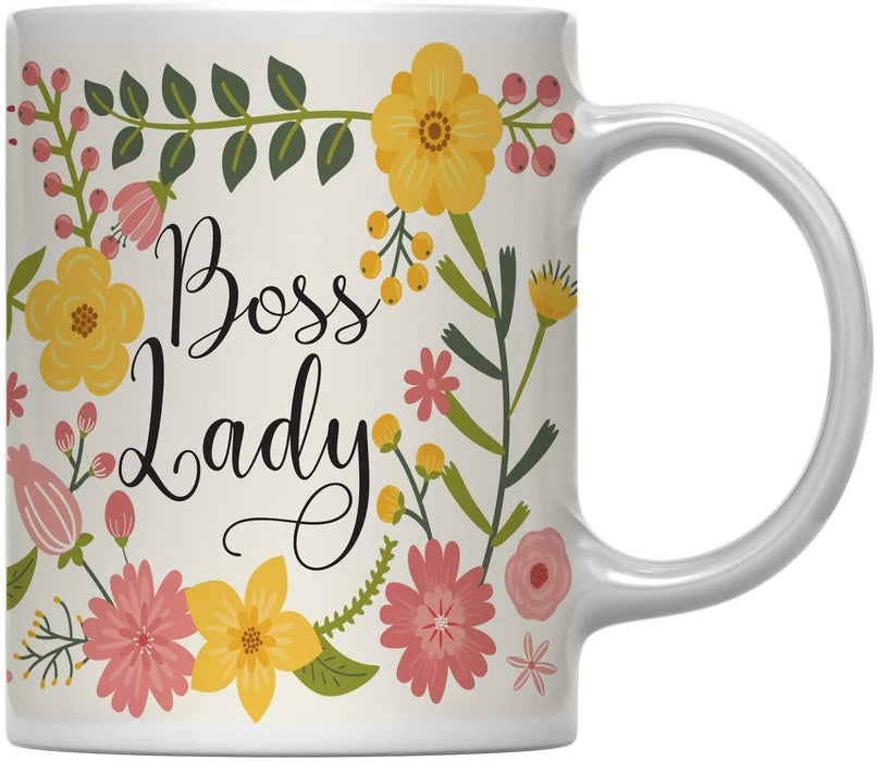 Floral Flowers with Funny Rude Quote Ceramic Coffee Mug-Set of 1-Andaz Press-Boss Lady-