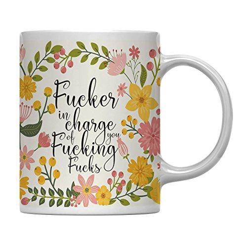 Floral Flowers with Funny Rude Quote Ceramic Coffee Mug-Set of 1-Andaz Press-Fucking Fucks-