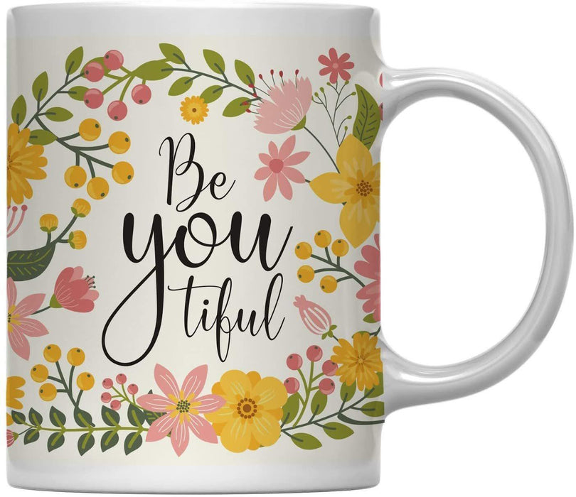 Floral Flowers with Inspirational Quote Ceramic Coffee Mug-Set of 1-Andaz Press-Tiful Beautiful-