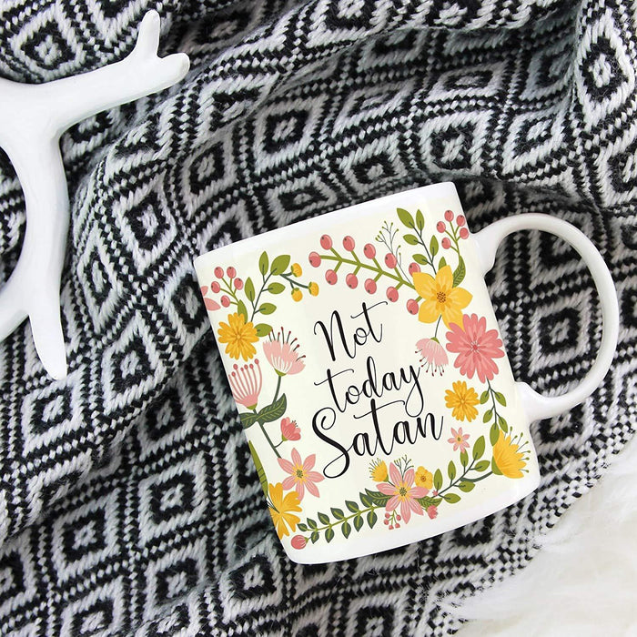 Floral Flowers with Quote Coffee Mug Gift, Not Today Satan-Set of 1-Andaz Press-