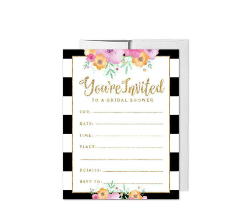 Floral Gold Glitter Wedding Blank Bridal Shower Invitations with Envelopes-Set of 20-Andaz Press-