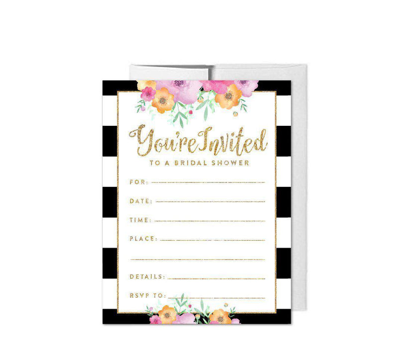 Floral Gold Glitter Wedding Blank Bridal Shower Invitations with Envelopes-Set of 20-Andaz Press-