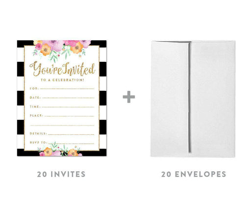 Floral Gold Glitter Wedding Blank Party Invitations with Envelopes-Set of 20-Andaz Press-