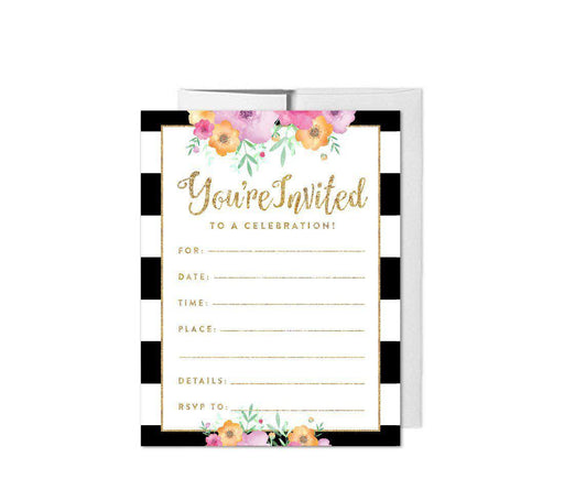 Floral Gold Glitter Wedding Blank Party Invitations with Envelopes-Set of 20-Andaz Press-