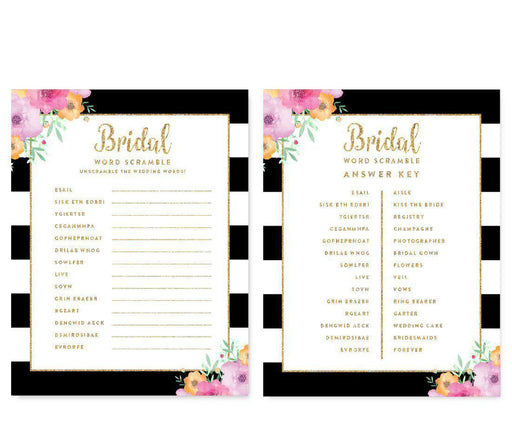 Floral Gold Glitter Wedding Bridal Shower Game Cards-Set of 20-Andaz Press-What's In Your Purse?-
