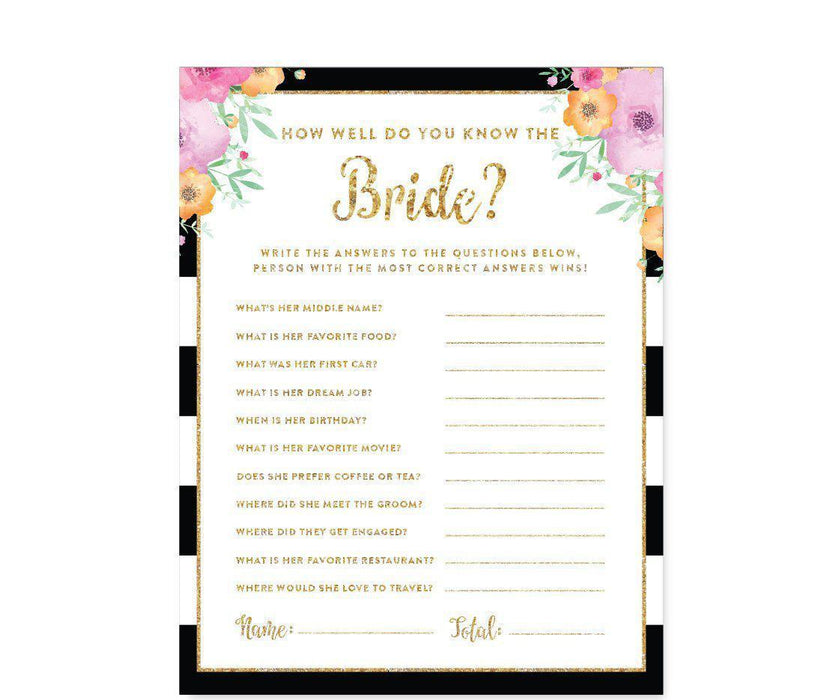 Floral Gold Glitter Wedding Bridal Shower Game Cards-Set of 20-Andaz Press-What's In Your Purse?-