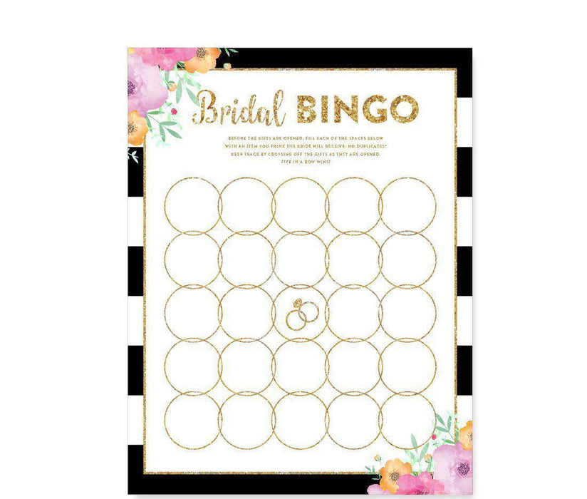 Floral Gold Glitter Wedding Bridal Shower Game Cards-Set of 20-Andaz Press-Bridal Shower Bingo-