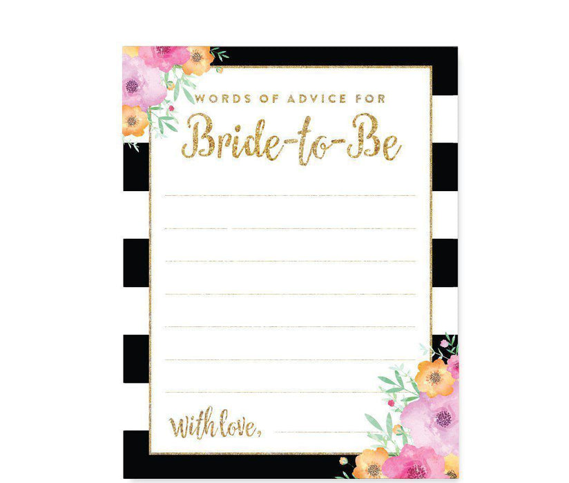 Floral Gold Glitter Wedding Bridal Shower Game Cards-Set of 20-Andaz Press-Words of Wisdom - Bride To Be-