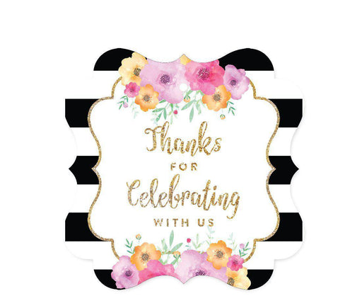 Floral Gold Glitter Wedding Fancy Frame Gift Tags, Thanks for Celebrating With Us-Set of 24-Andaz Press-