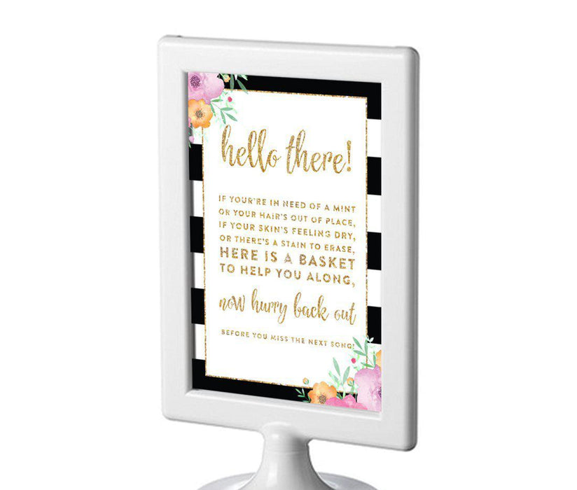 Floral Gold Glitter Wedding Framed Party Signs-Set of 1-Andaz Press-Bathroom Basket-
