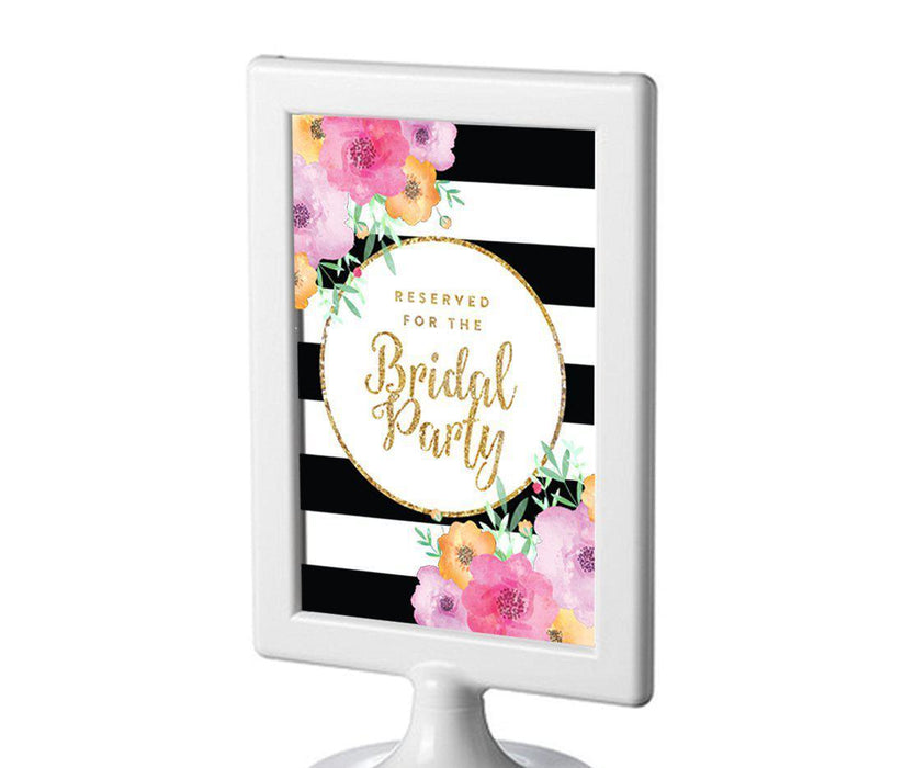 Floral Gold Glitter Wedding Framed Party Signs-Set of 1-Andaz Press-Reserved For The Bridal Party-