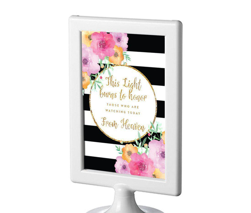 Floral Gold Glitter Wedding Framed Party Signs-Set of 1-Andaz Press-This Light Burns Memorial-