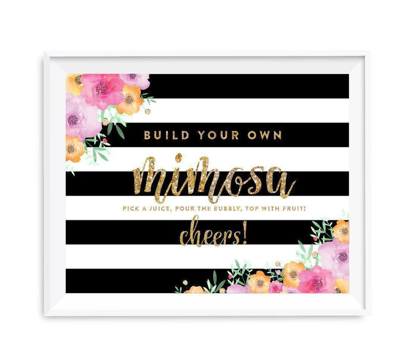 Floral Gold Glitter Wedding Party Signs-Set of 1-Andaz Press-Mr. & Mrs.-