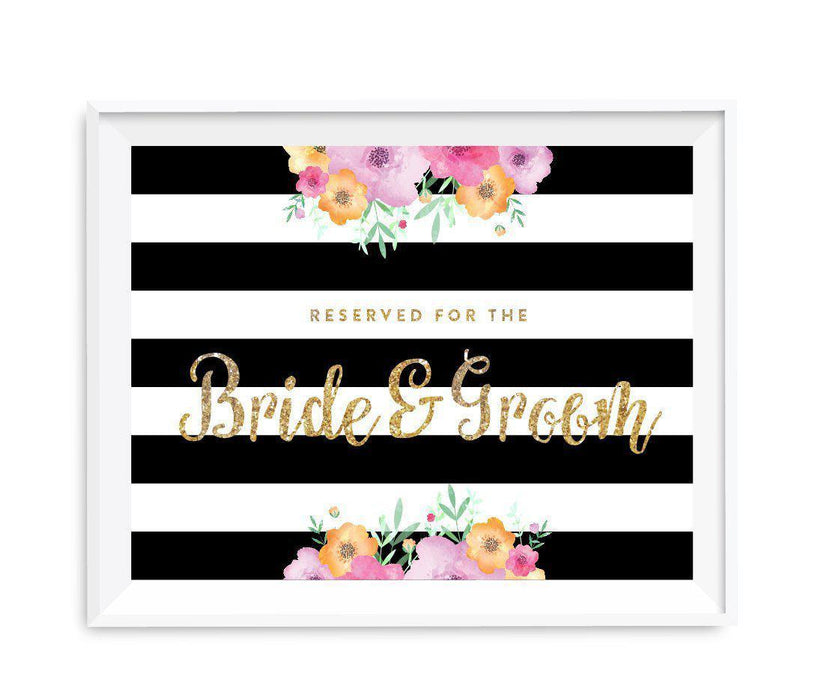 Floral Gold Glitter Wedding Party Signs-Set of 1-Andaz Press-Mr. & Mrs.-