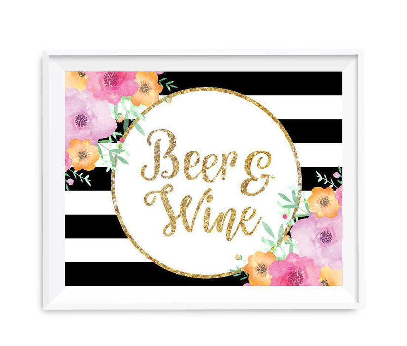 Floral Gold Glitter Wedding Party Signs-Set of 1-Andaz Press-Beer & Wine-