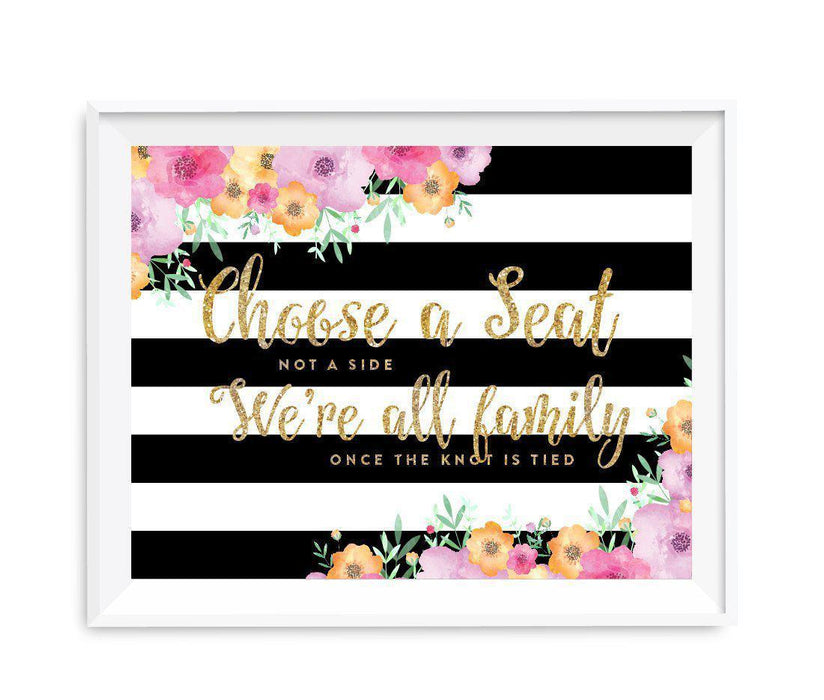 Floral Gold Glitter Wedding Party Signs-Set of 1-Andaz Press-Choose A Seat, Not A Side-