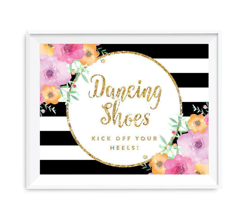 Floral Gold Glitter Wedding Party Signs-Set of 1-Andaz Press-Dancing Shoes - Kick Off Your Heels-