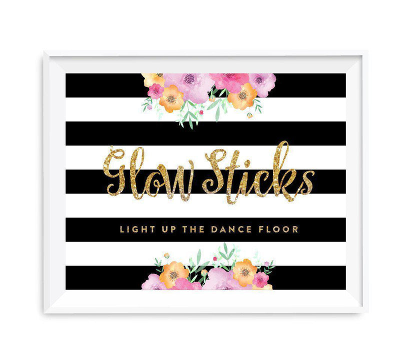 Floral Gold Glitter Wedding Party Signs-Set of 1-Andaz Press-Glow Sticks, Light Up The Dance Floor-