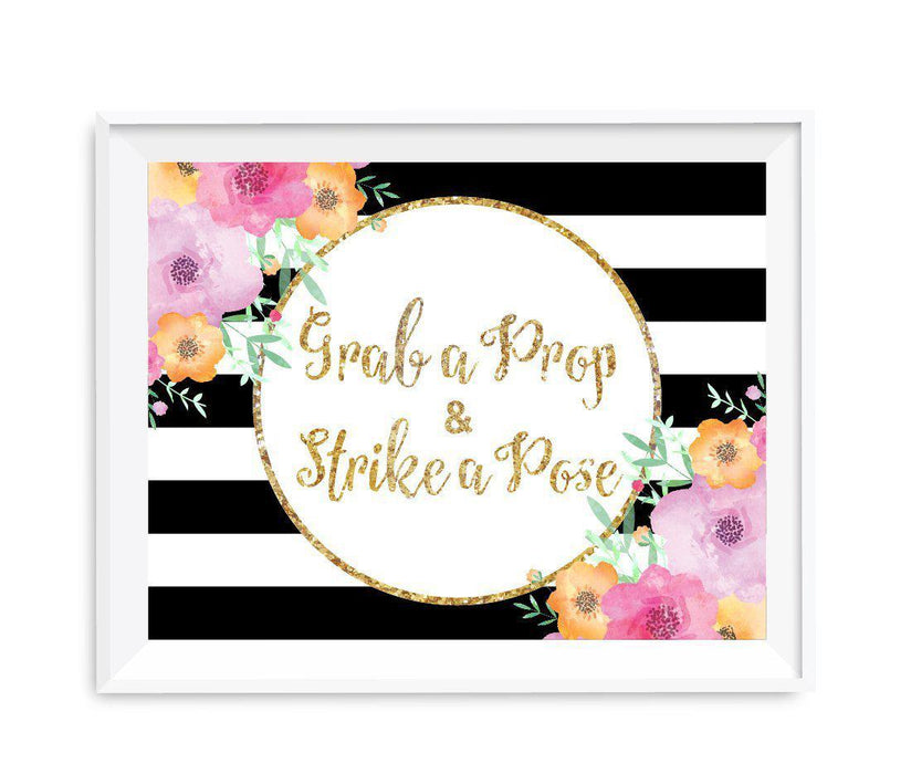 Floral Gold Glitter Wedding Party Signs-Set of 1-Andaz Press-Grab A Prop & Strike A Pose-