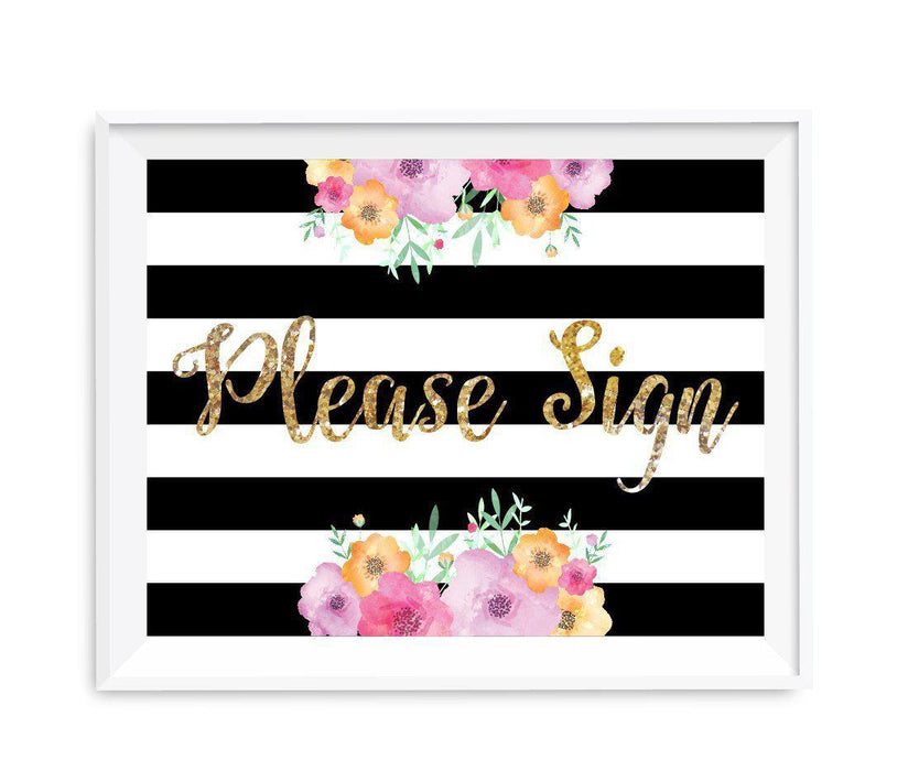 Floral Gold Glitter Wedding Party Signs-Set of 1-Andaz Press-Please Sign-