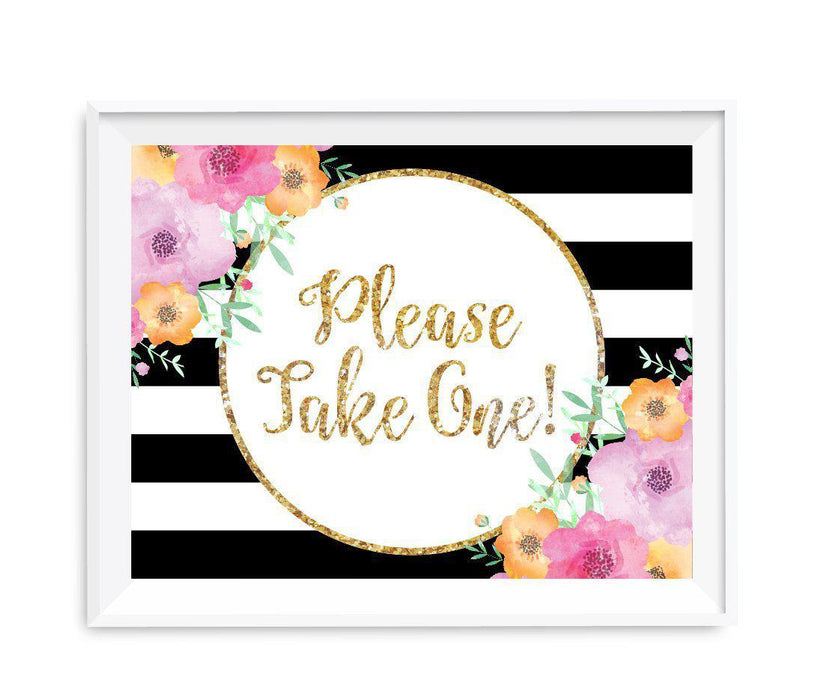 Floral Gold Glitter Wedding Party Signs-Set of 1-Andaz Press-Please Take One-