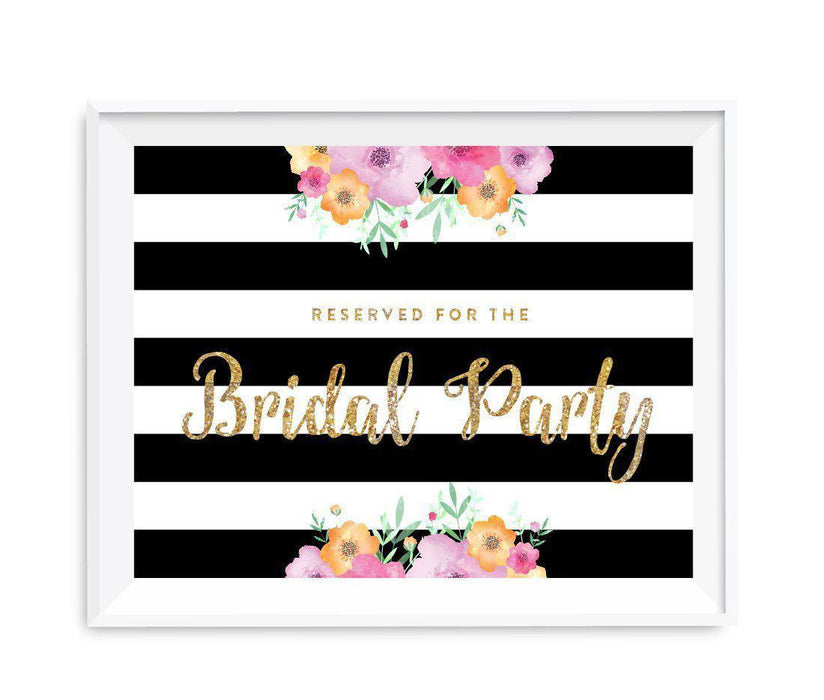Floral Gold Glitter Wedding Party Signs-Set of 1-Andaz Press-Reserved For The Bridal Party-