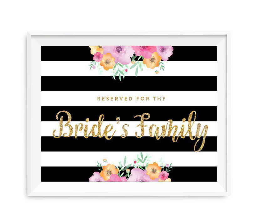 Floral Gold Glitter Wedding Party Signs-Set of 1-Andaz Press-Reserved For The Bride's Family-