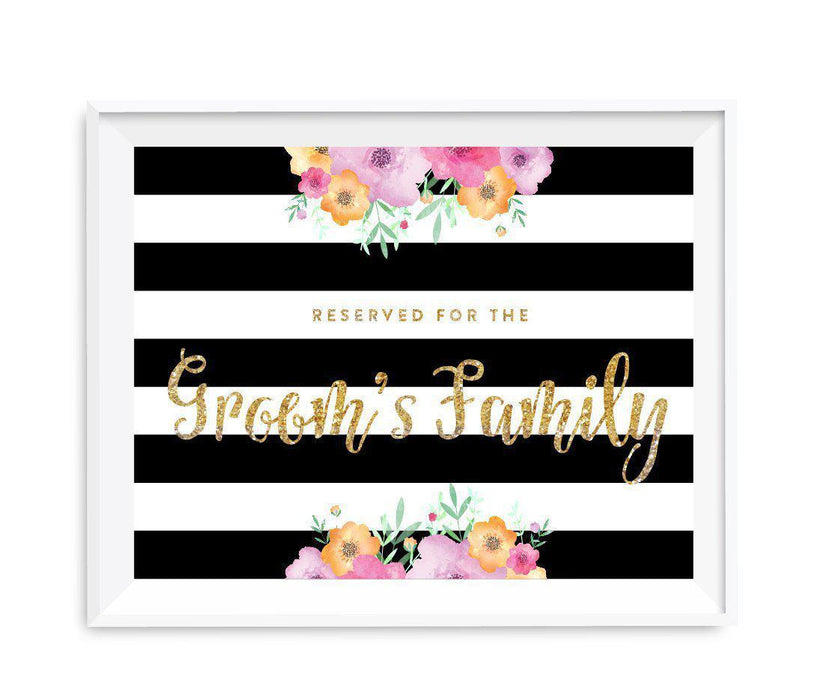 Floral Gold Glitter Wedding Party Signs-Set of 1-Andaz Press-Reserved For The Groom's Family-