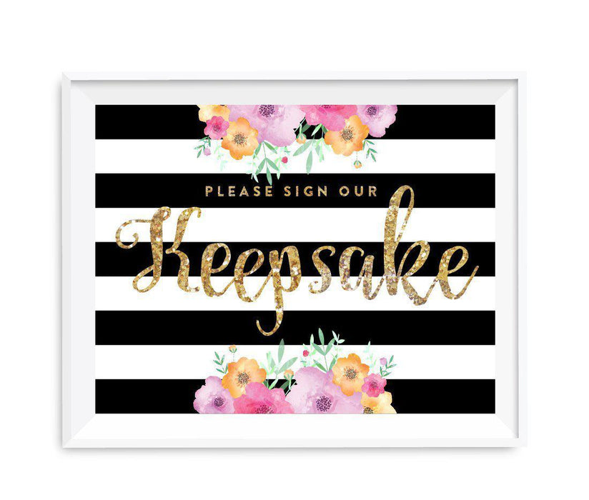 Floral Gold Glitter Wedding Party Signs-Set of 1-Andaz Press-Sign Our Keepsake-