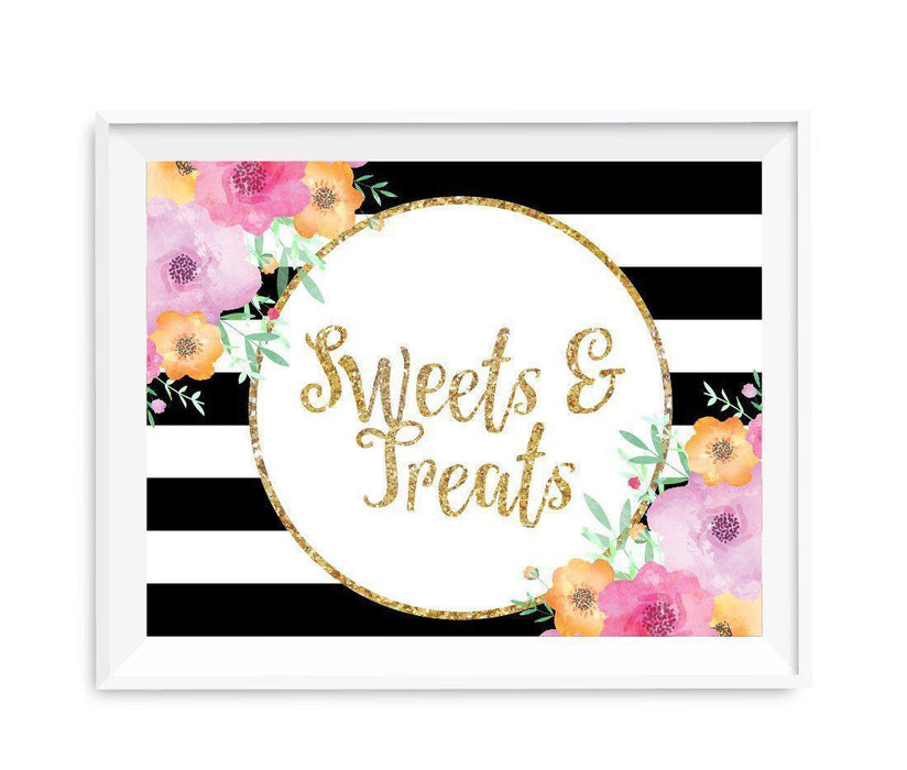 Floral Gold Glitter Wedding Party Signs-Set of 1-Andaz Press-Sweets & Treats-