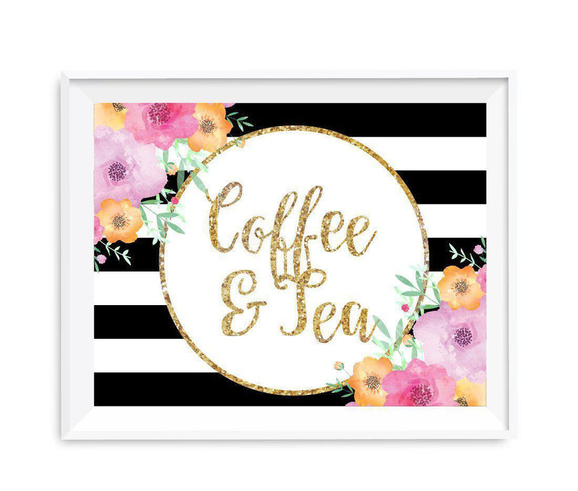 Floral Gold Glitter Wedding Party Signs-Set of 1-Andaz Press-Tea & Coffee-