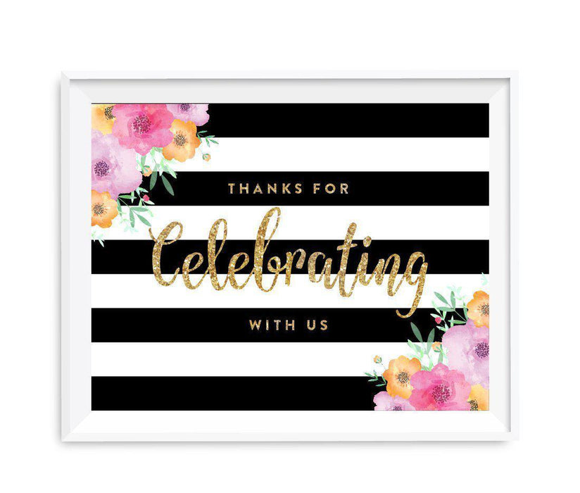 Floral Gold Glitter Wedding Party Signs-Set of 1-Andaz Press-Thank You For Celebrating With Us-