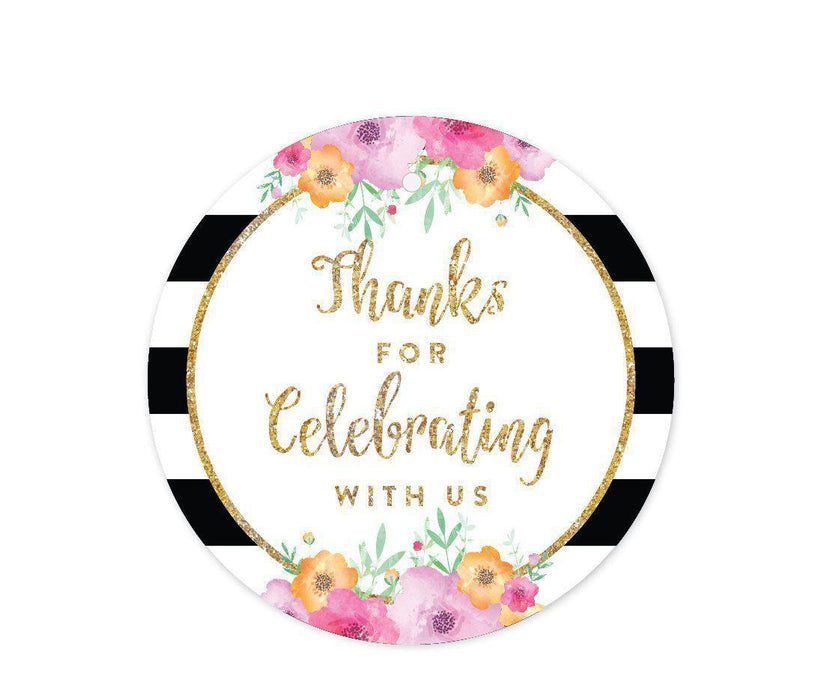 Floral Gold Glitter Wedding Round Circle Gift Tags-Set of 24-Andaz Press-Thank You For Celebrating With Us-