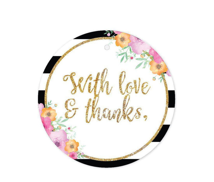Floral Gold Glitter Wedding Round Circle Gift Tags-Set of 24-Andaz Press-With Love and Thanks-