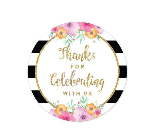 Floral Gold Glitter Wedding Round Circle Gift Tags-Set of 24-Andaz Press-Thank You For Celebrating With Us-