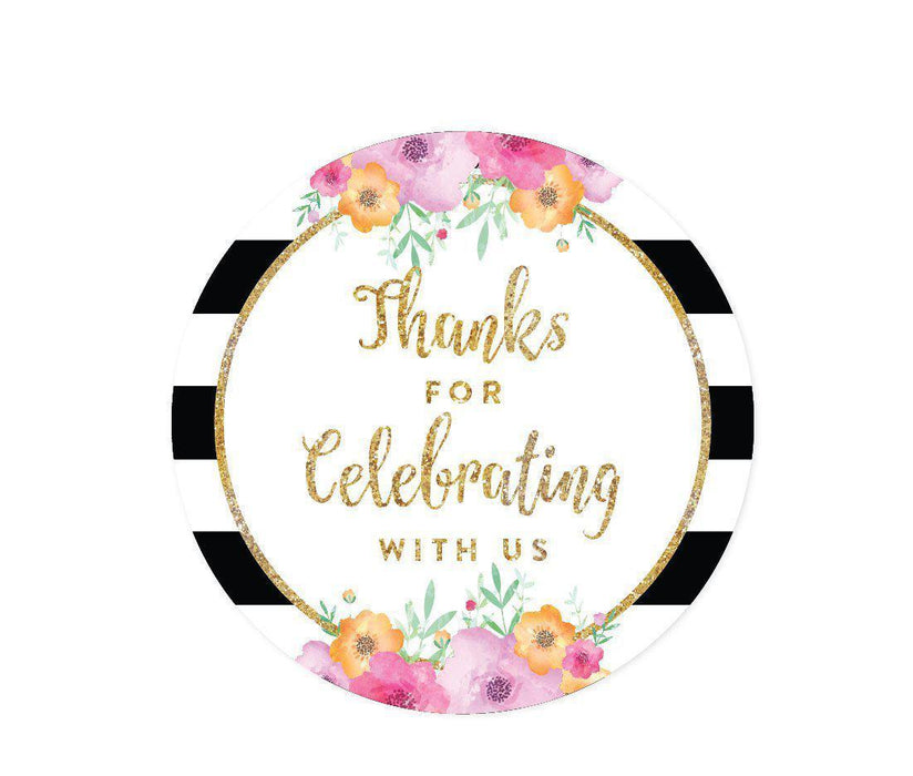 Floral Gold Glitter Wedding Round Circle Label Stickers, Thank You for Celebrating With Us-Set of 40-Andaz Press-