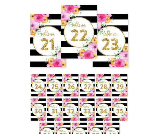 Floral Gold Glitter Wedding Table Numbers-Set of 20-Andaz Press-21-40-
