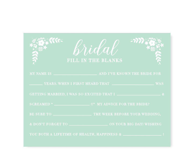 Floral Mint Green Wedding Bridal Shower Game Cards-Set of 20-Andaz Press-What's In Your Purse?-