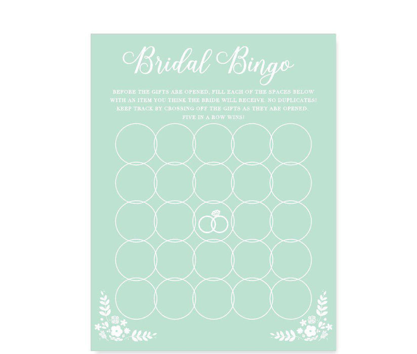 Floral Mint Green Wedding Bridal Shower Game Cards-Set of 20-Andaz Press-Bridal Shower Bingo-