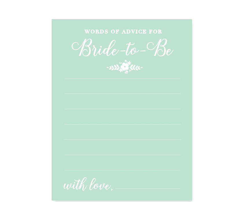 Floral Mint Green Wedding Bridal Shower Game Cards-Set of 20-Andaz Press-Words of Wisdom-