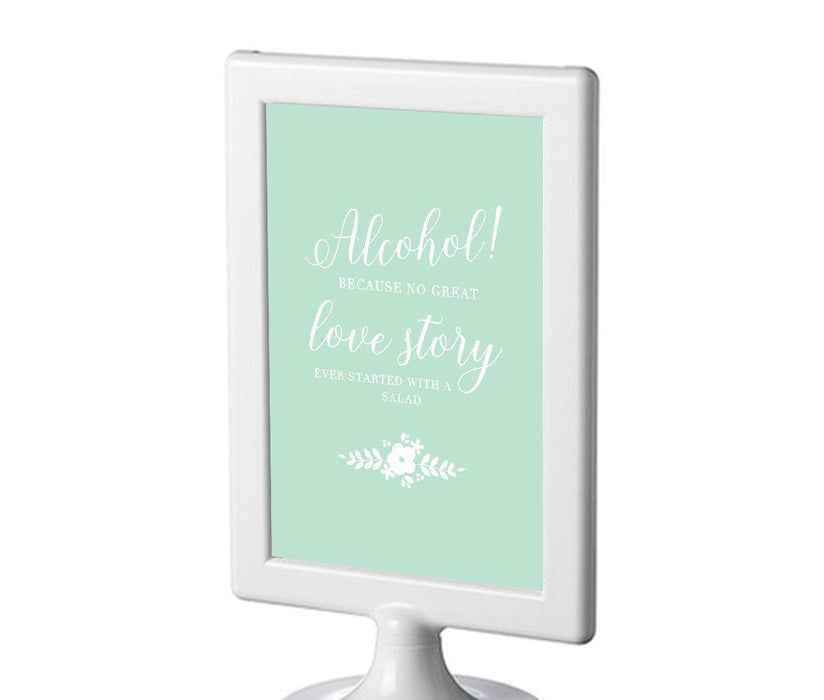 Floral Mint Green Wedding Framed Party Signs-Set of 1-Andaz Press-Alcohol, No Story Started With A Salad-