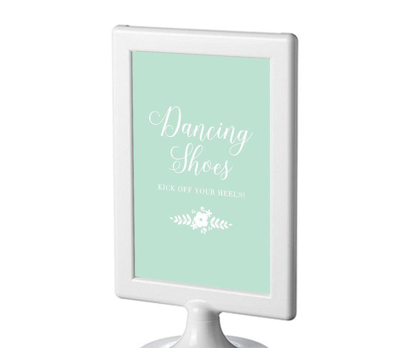 Floral Mint Green Wedding Framed Party Signs-Set of 1-Andaz Press-Dancing Shoes - Kick Off Your Heels-