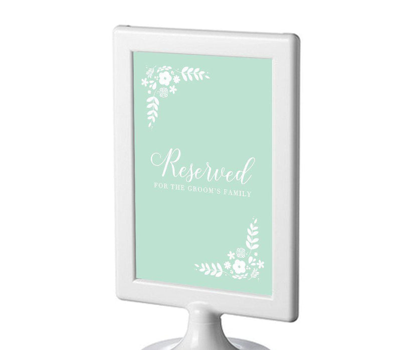 Floral Mint Green Wedding Framed Party Signs-Set of 1-Andaz Press-Reserved For The Groom's Family-