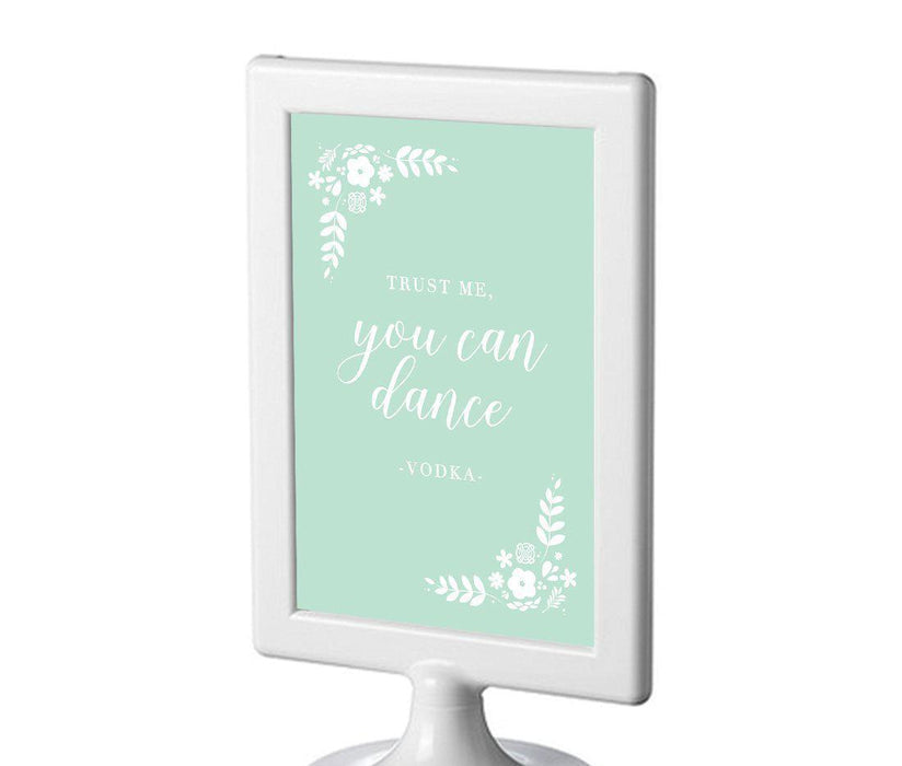 Floral Mint Green Wedding Framed Party Signs-Set of 1-Andaz Press-Trust Me, You Can Dance - Vodka-